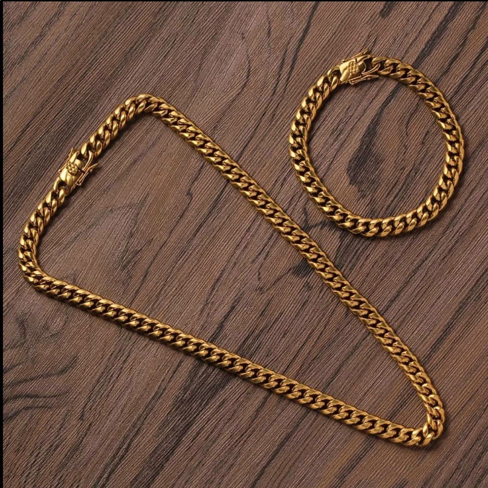 14k gold Cuban link chain and bracelet set 9mm
